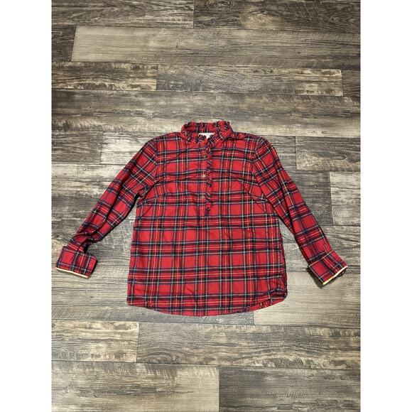 Brooks Brothers Red Fleece Women’s Flannel Sz 8 Shirt Plaid Ruffle Top Blouse - Picture 1 of 6